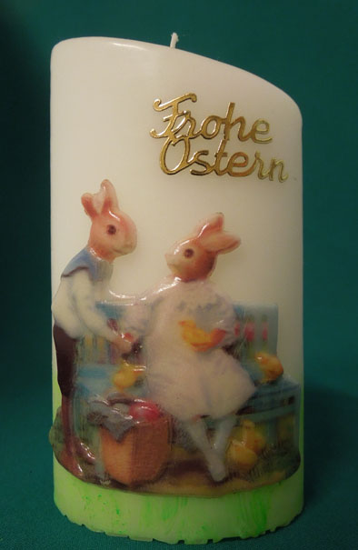 Osterkerze schräg - Hasenpaar